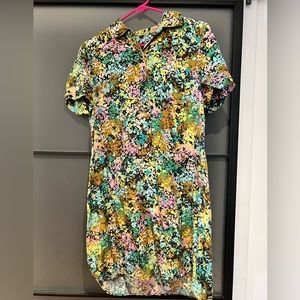 J Crew silk shirt dress in loud floral.